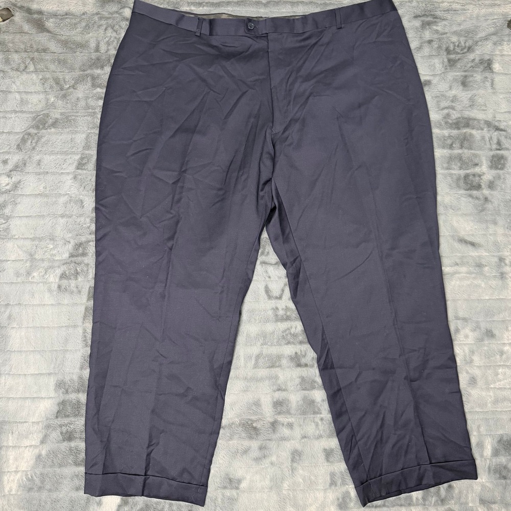 Linea Uomo Dress Pants Mens 54x28 Navy Blue 100% Wool Flat Front Cuffed Regular